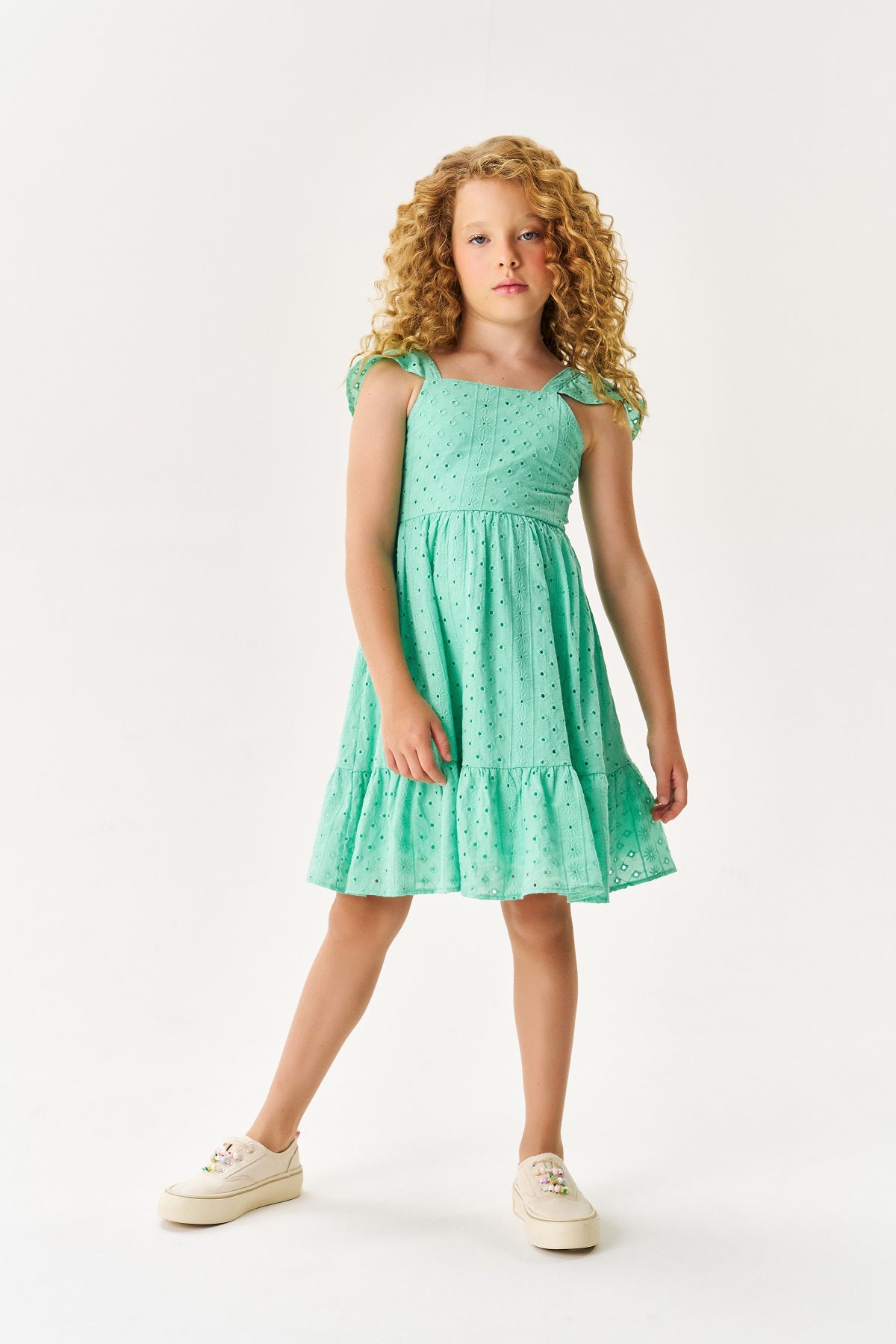 Vestido Infantil Catavento Verão Verde Laise