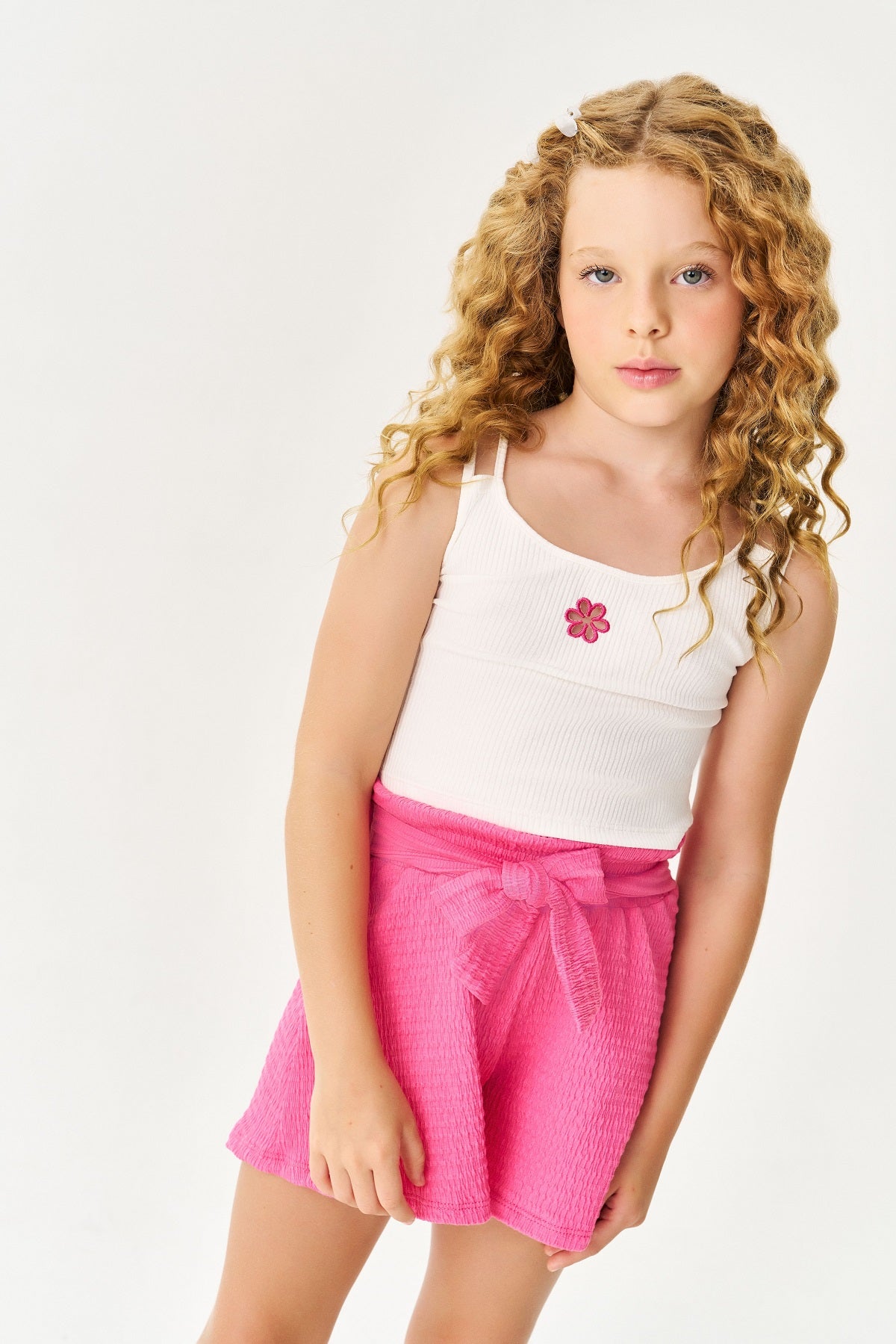 Conjunto Infantil Catavento Verão Shorts Rosa e Blusa Flor