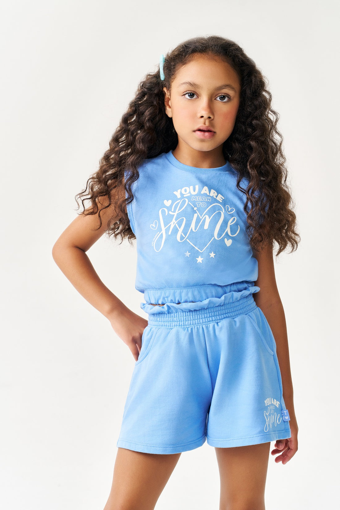 Conjunto Infantil Catavento Verão Shorts e Blusa Azul Shine