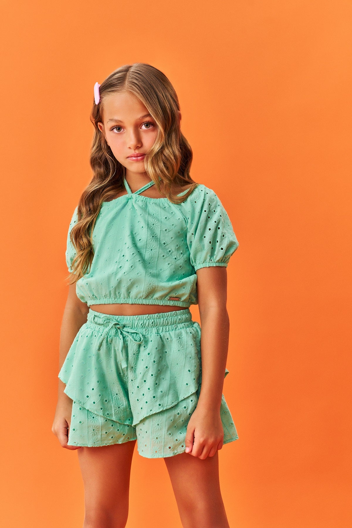 Conjunto Infantil Catavento Verão Shorts e Blusa Verde Laise
