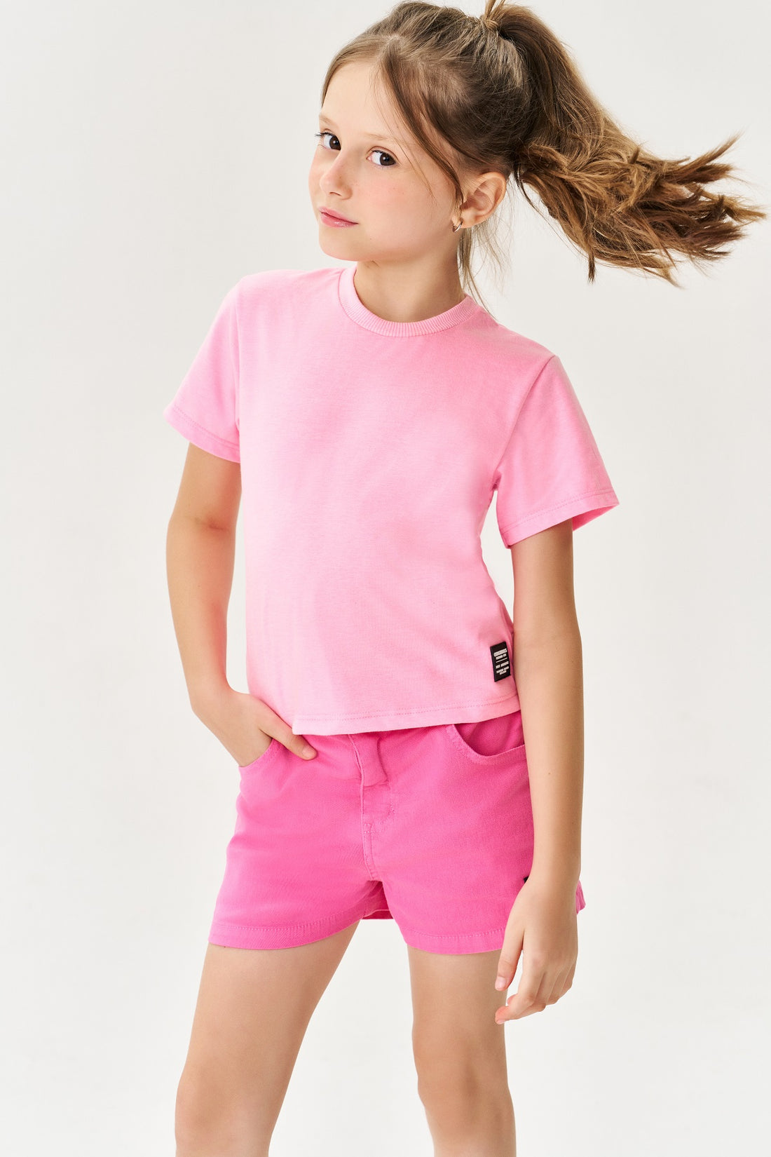 Shorts Infantil Catavento Verão Sarja Rosa Pink