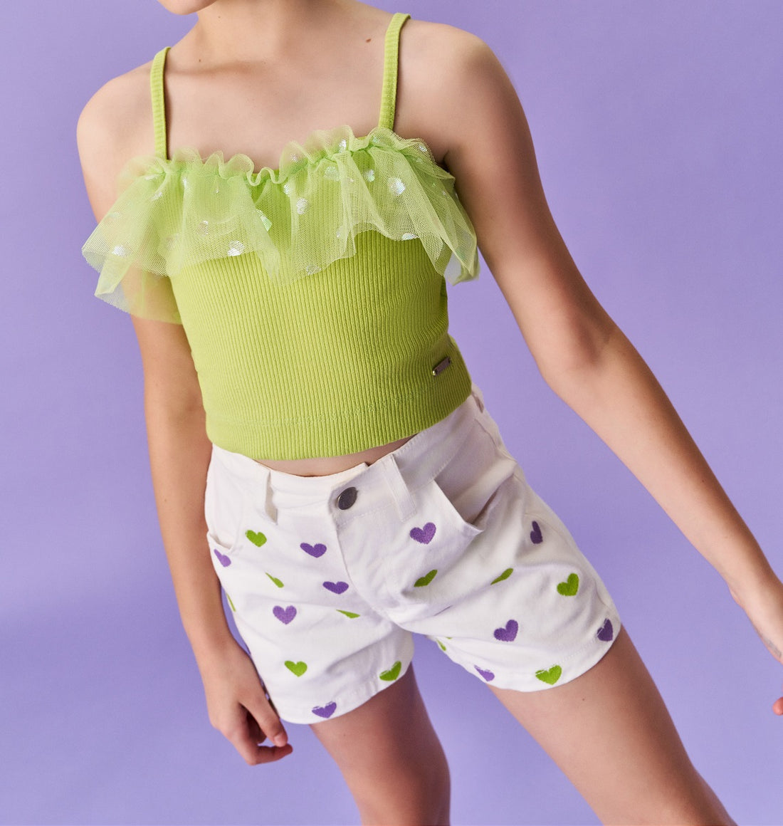 Shorts Infantil Catavento Verão Branco Coração