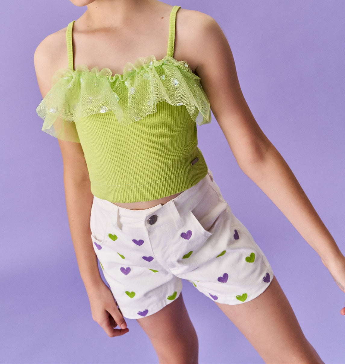 Shorts Infantil Catavento Verão Branco Coração
