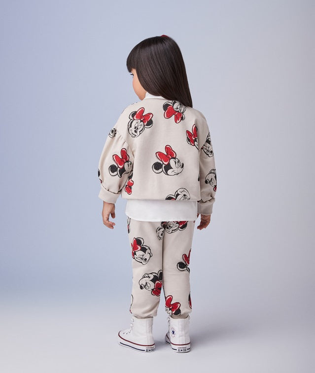 Conjunto Infantil Animê Inverno Calça Bege e Moletom Sem Flanela Minnie Disney