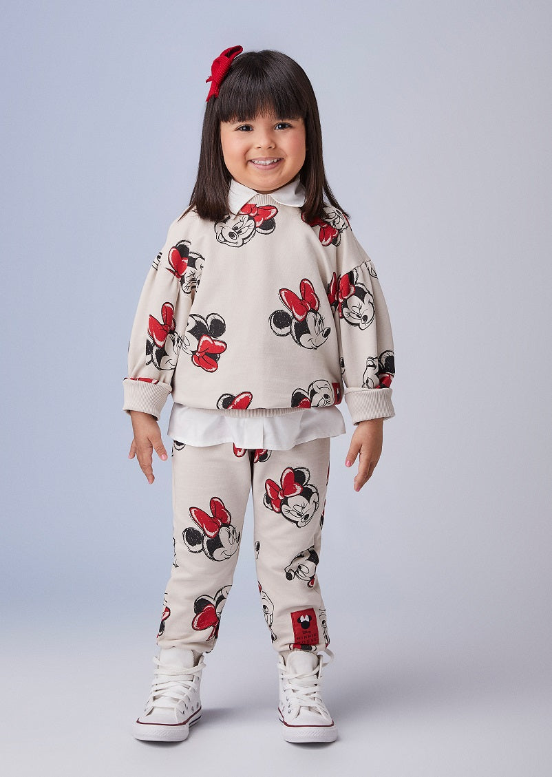 Conjunto Infantil Animê Inverno Calça Bege e Moletom Sem Flanela Minnie Disney