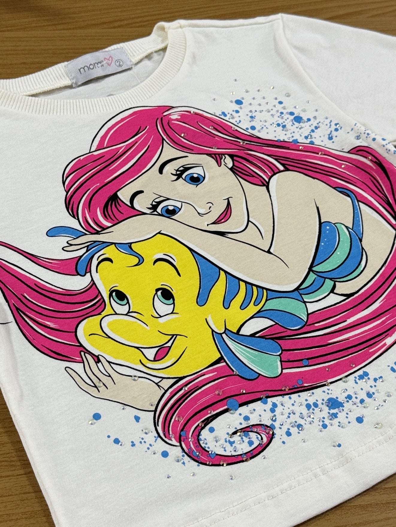 Conjunto Infantil Momi Verão Shorts Jeans e Blusa Pequena Sereia Disney