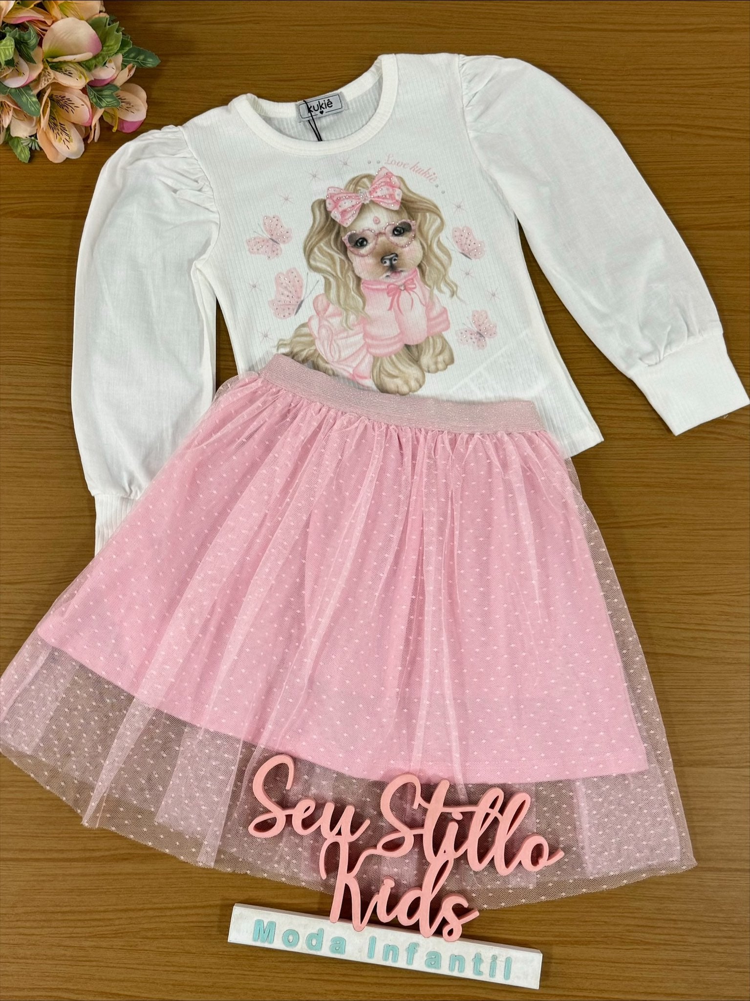 Conjunto Infantil Kukie Inverno Saia e Blusa Cachorrinha