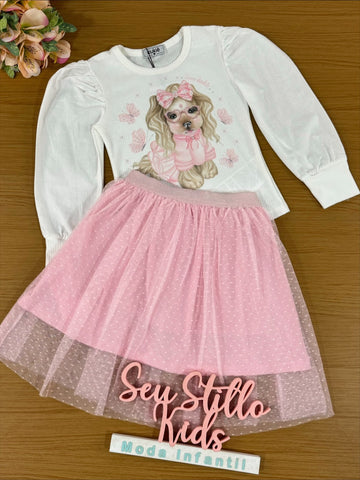 Conjunto Infantil Kukie Inverno Saia e Blusa Cachorrinha