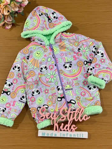 Jaqueta Infantil Kukie Inverno Puffer Panda Lilás