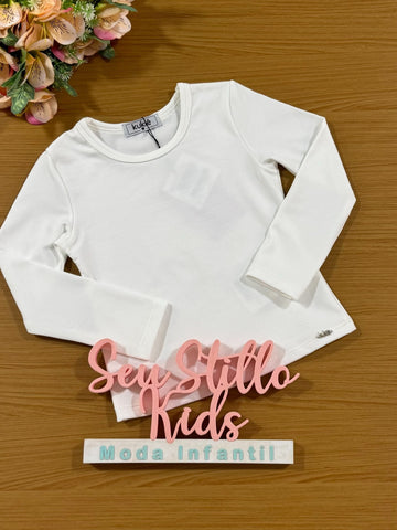Blusa Infantil Kukie Inverno Manga Longa Branca Básica