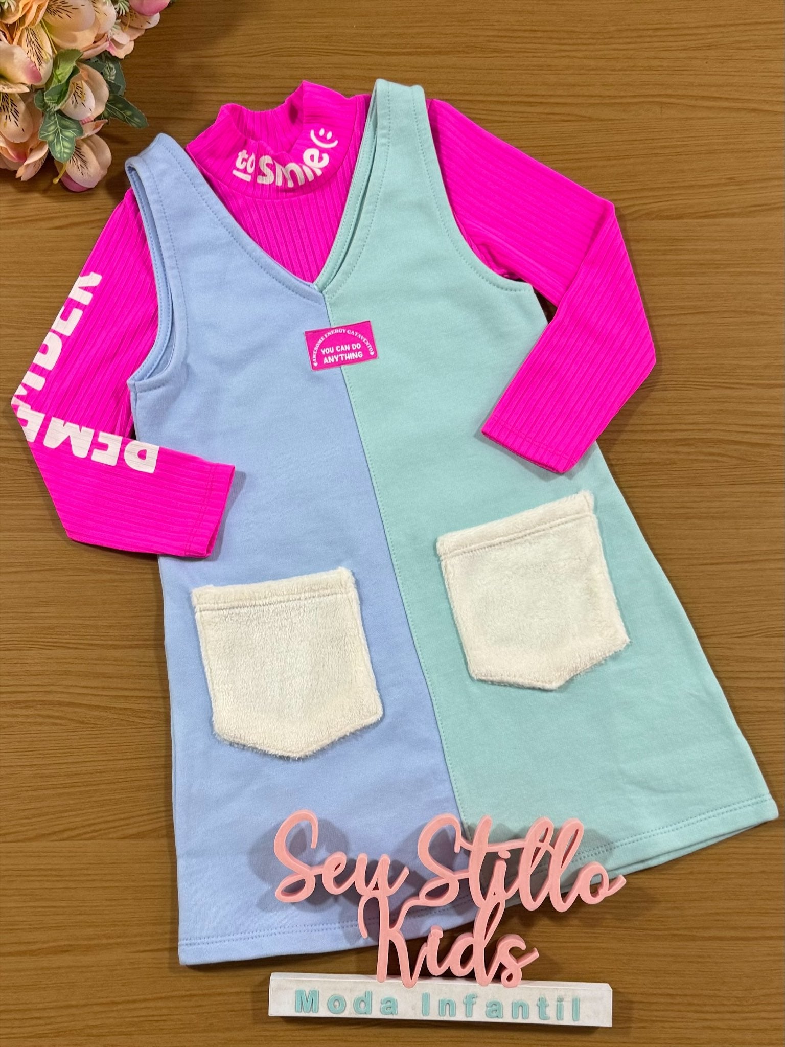 Salopete Infantil Catavento Inverno com Blusa Pink