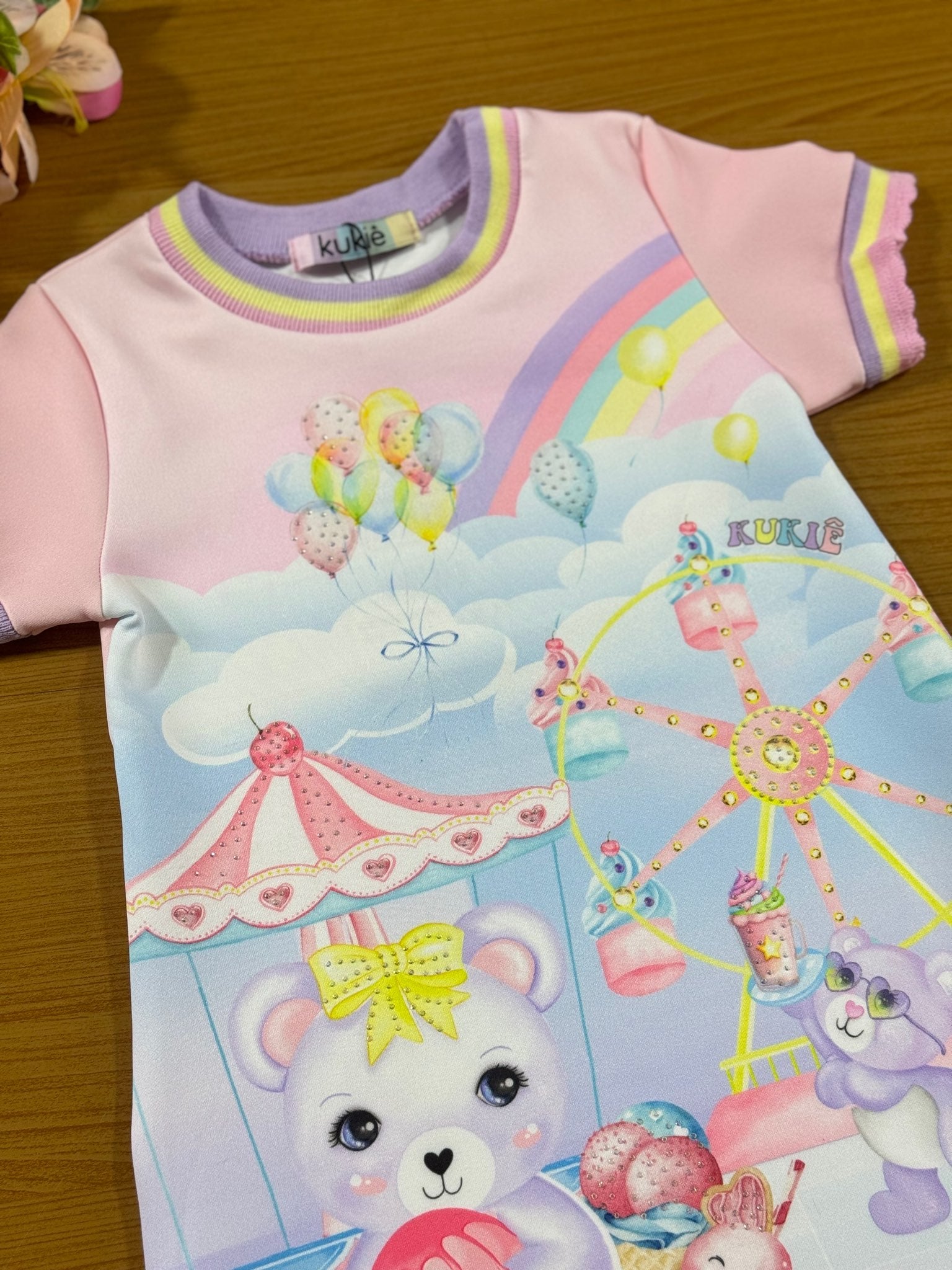 Vestido Infantil Kukie Inverno Manga Curta Ursinho Circo