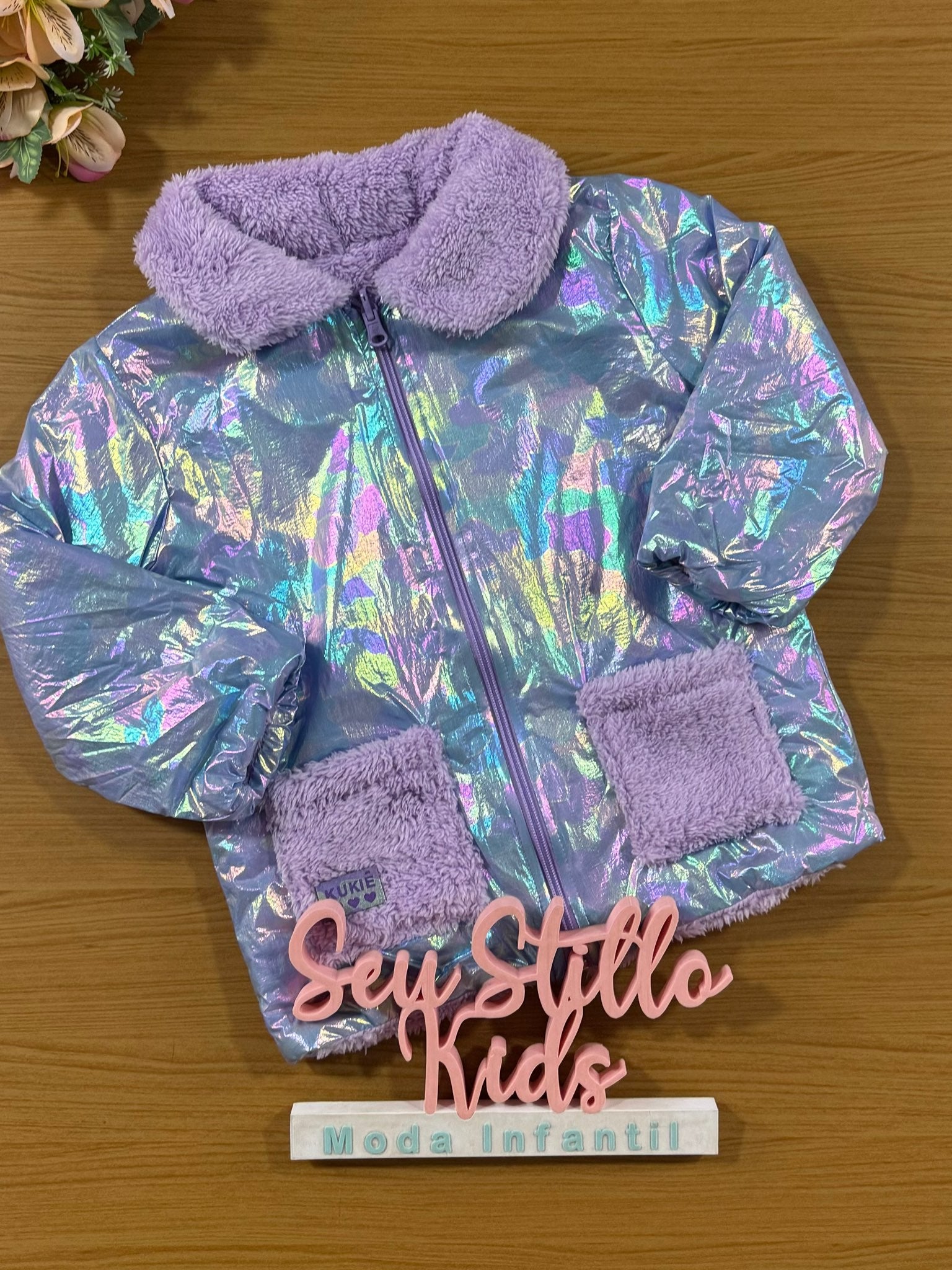 Jaqueta Infantil Kukie Inverno Dupla Face Cintilante