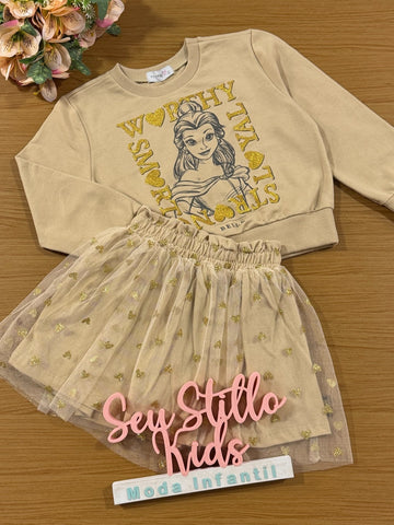 Conjunto Infantil Momi Inverno Saia e Moletinho Bela Disney