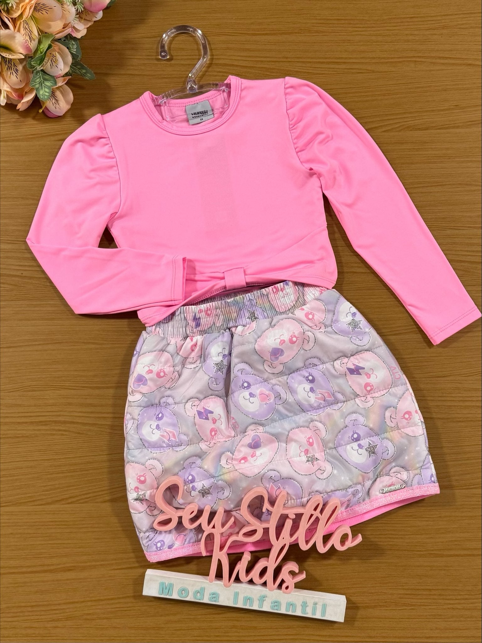 Conjunto Infantil Catavento Inverno com Blusa Manga Longa e Saia Ursinhos