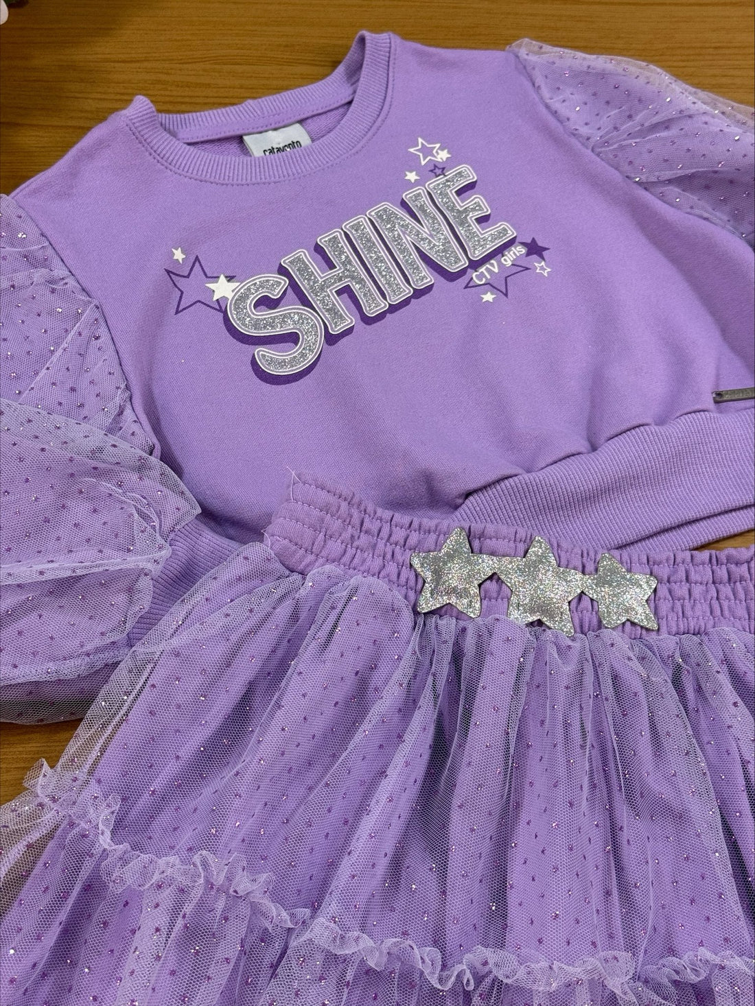 Conjunto Infantil Catavento Inverno Saia Tule e Moletom Lilás Shine