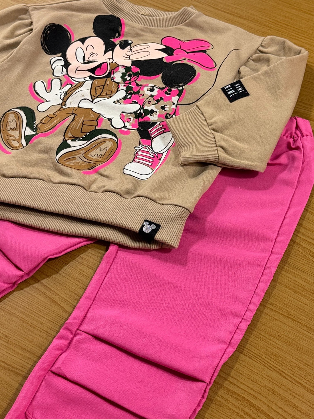Conjunto Infantil Animê Inverno Calça Rosa e Casaco Minnie e Mickey Disney