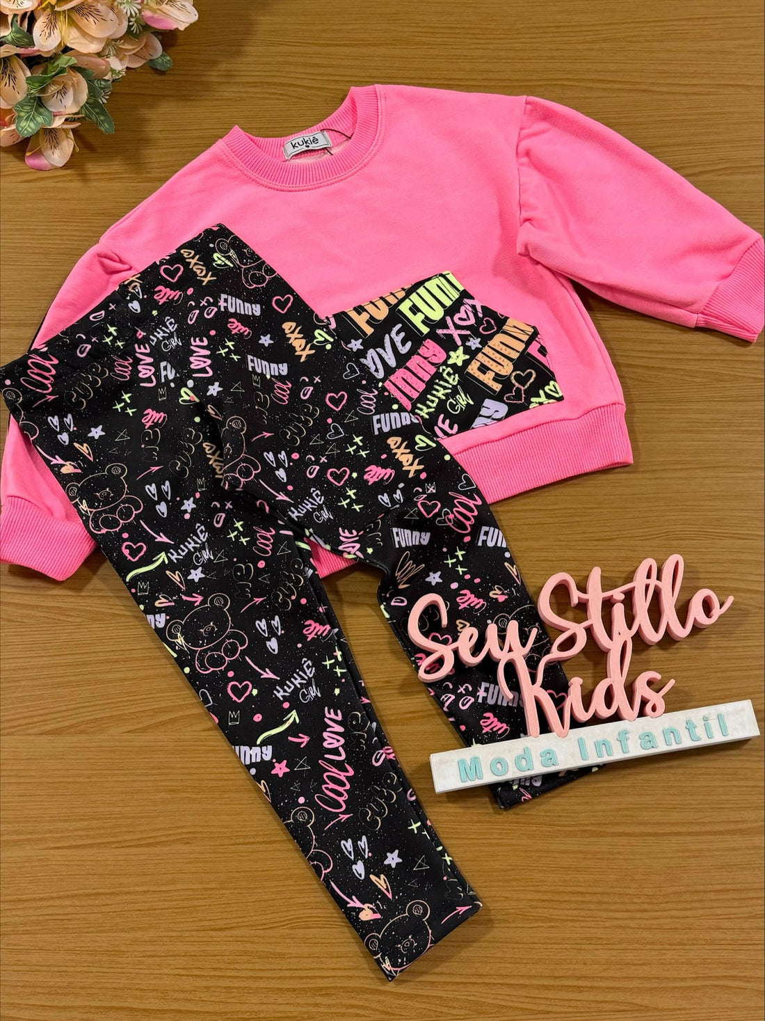 Conjunto Infantil Kukie Inverno Calça e Moletom Neon Fun