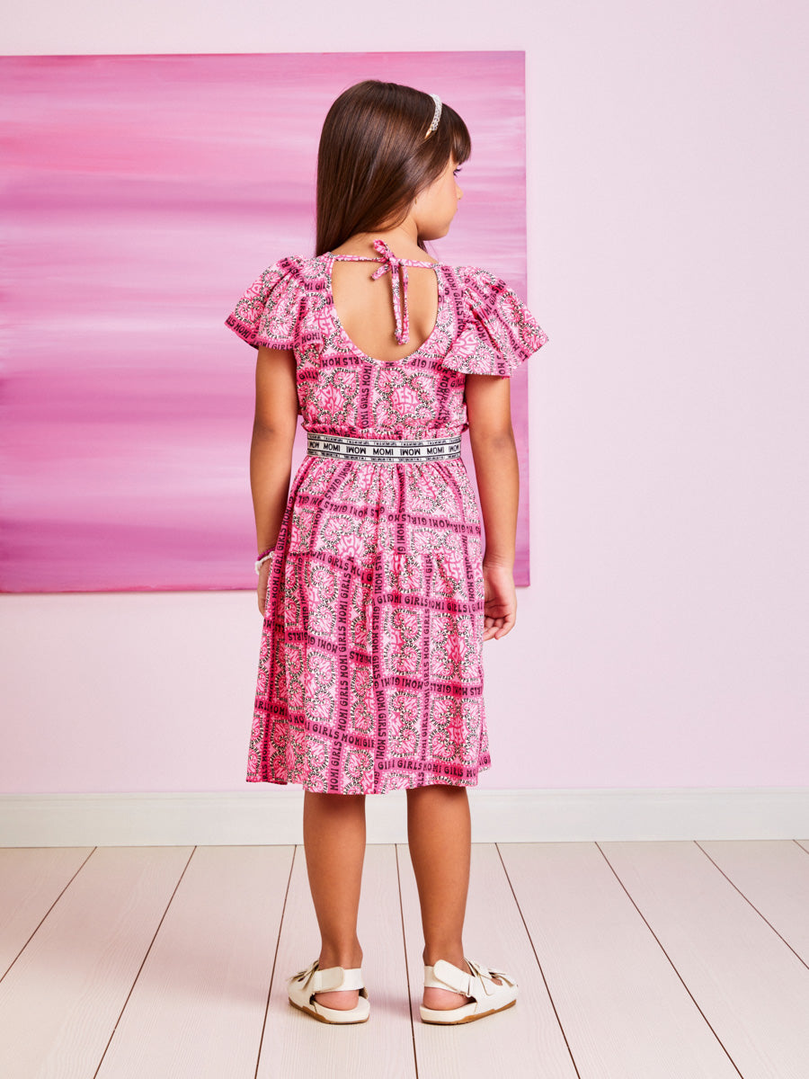 Vestido Infantil Momi Verão Manga Cavada Rosa Love