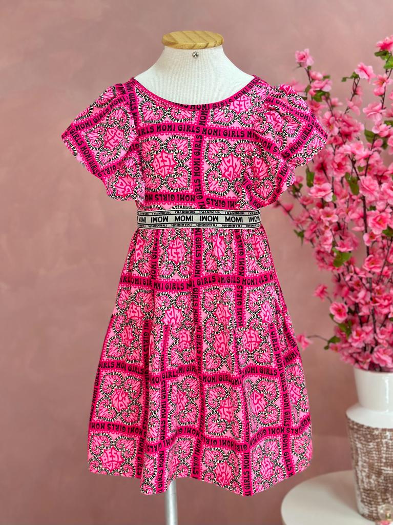 Vestido Infantil Momi Verão Manga Cavada Rosa Love