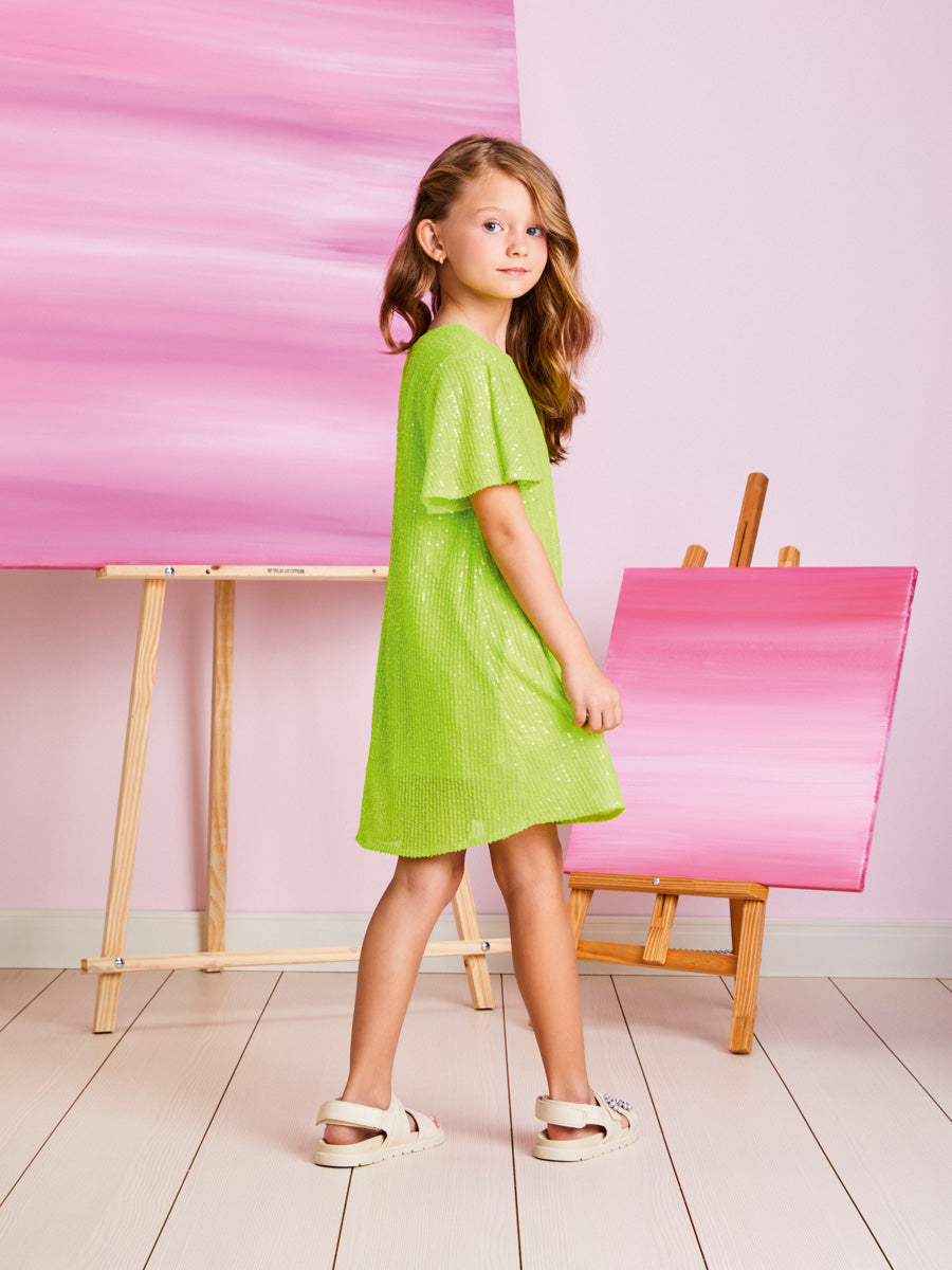 Vestido Infantil Momi Verão Manga Curta Verde Neon