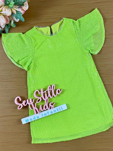Vestido Infantil Momi Verão Manga Curta Verde Neon