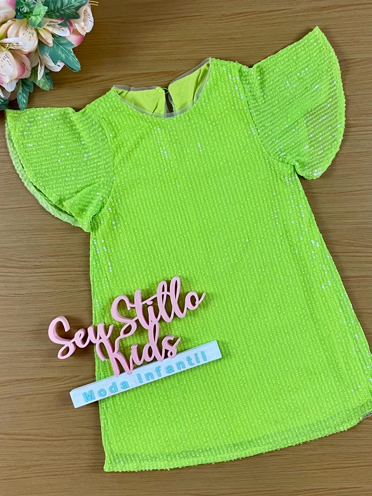 Vestido Infantil Momi Verão Manga Curta Verde Neon