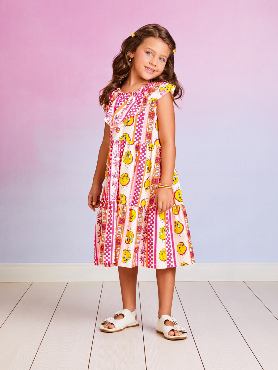 Vestido Infantil Momi Verão Manga Curta Piu Piu