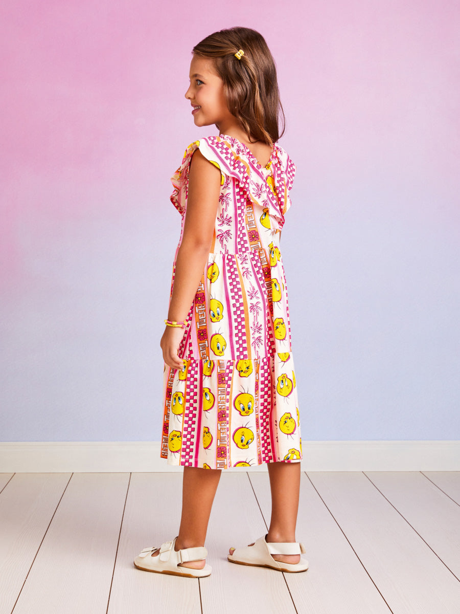 Vestido Infantil Momi Verão Manga Curta Piu Piu