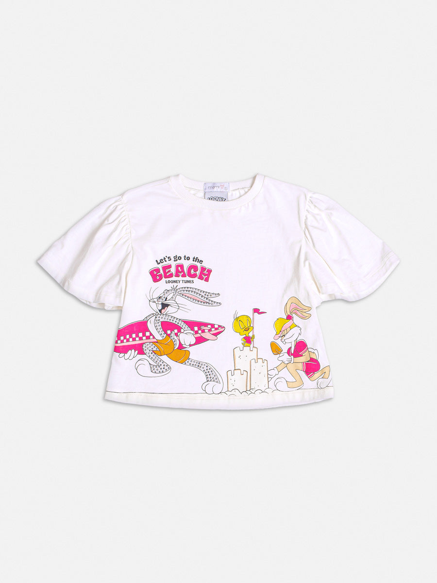 Blusa Infantil Momi Verão Branca Looney Tunes