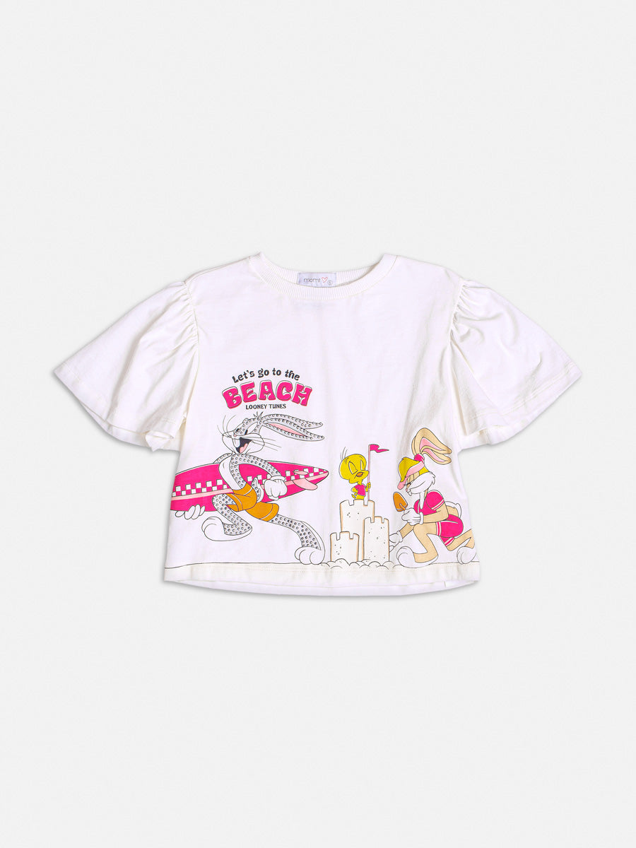 Blusa Infantil Momi Verão Branca Looney Tunes
