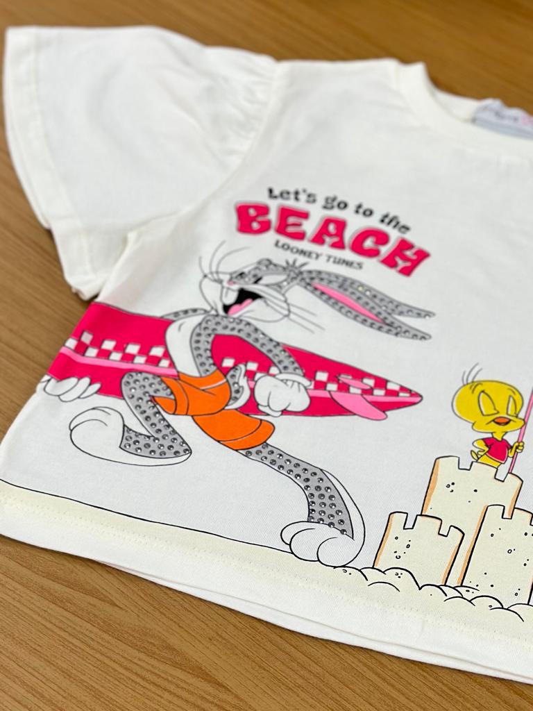 Blusa Infantil Momi Verão Branca Looney Tunes