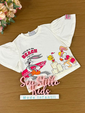 Blusa Infantil Momi Verão Branca Looney Tunes