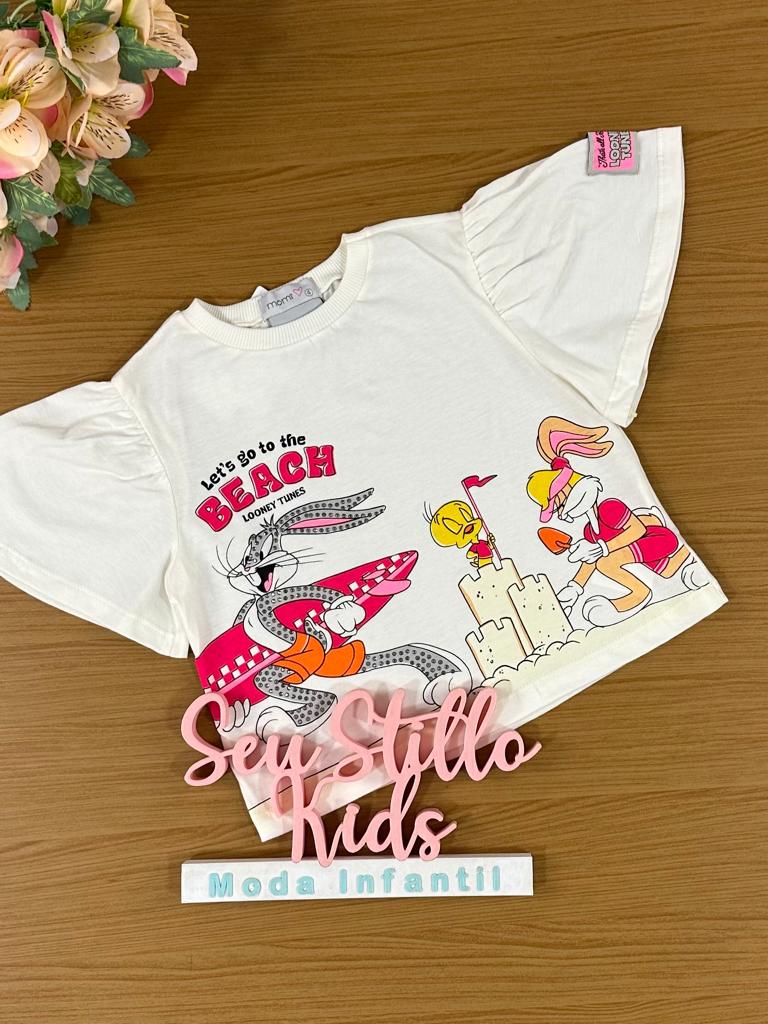 Blusa Infantil Momi Verão Branca Looney Tunes