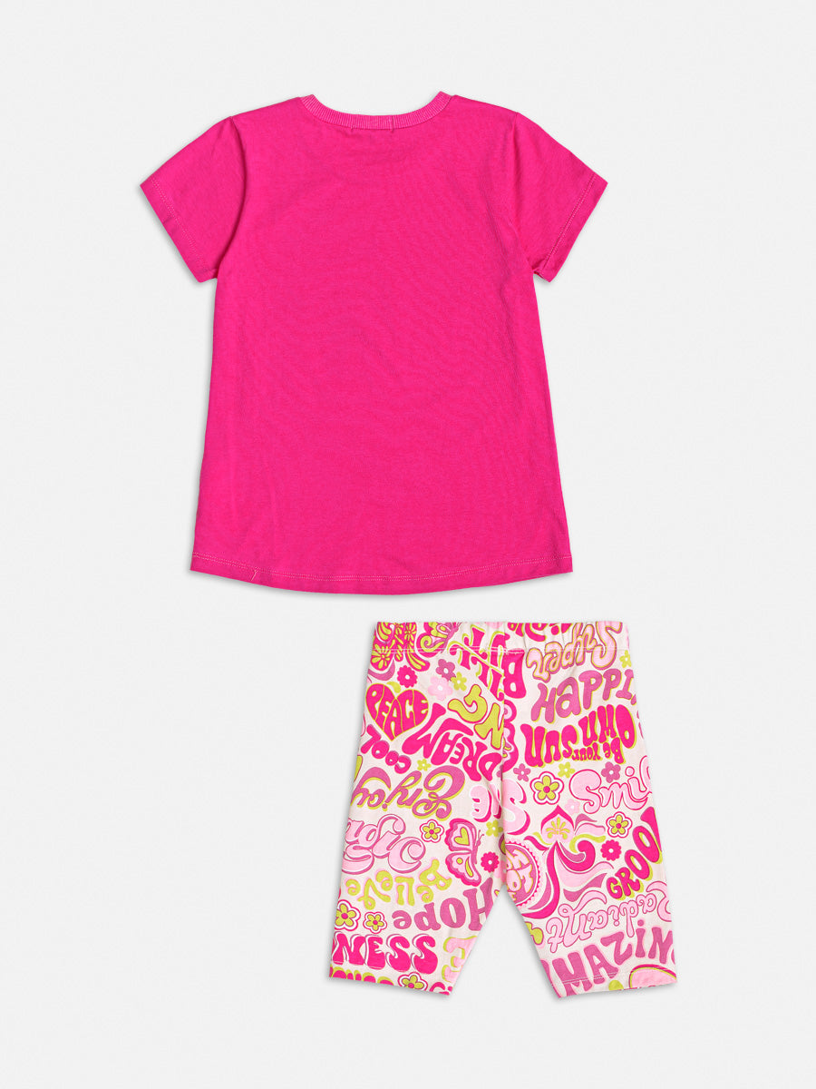 Conjunto Infantil Momi Verão Com Bermuda e Blusa Rosa Vibes Delicada