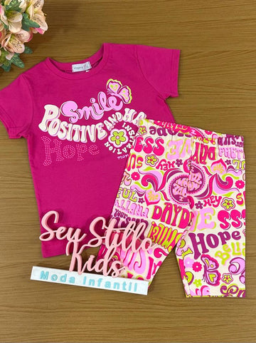Conjunto Infantil Momi Verão Com Bermuda e Blusa Rosa Vibes Delicada