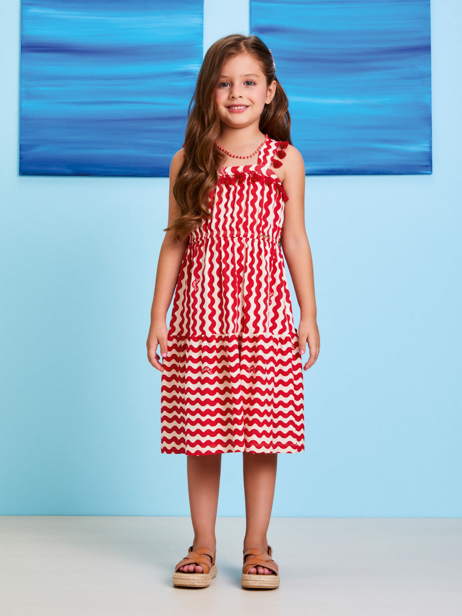 Vestido Infantil Momi Verão Ondas Vermelhas