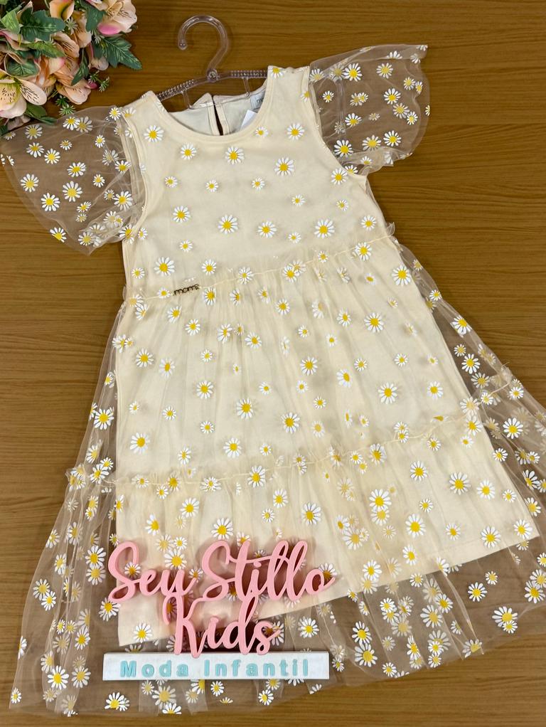Vestido Infantil Momi Verão com Tule Margaridas