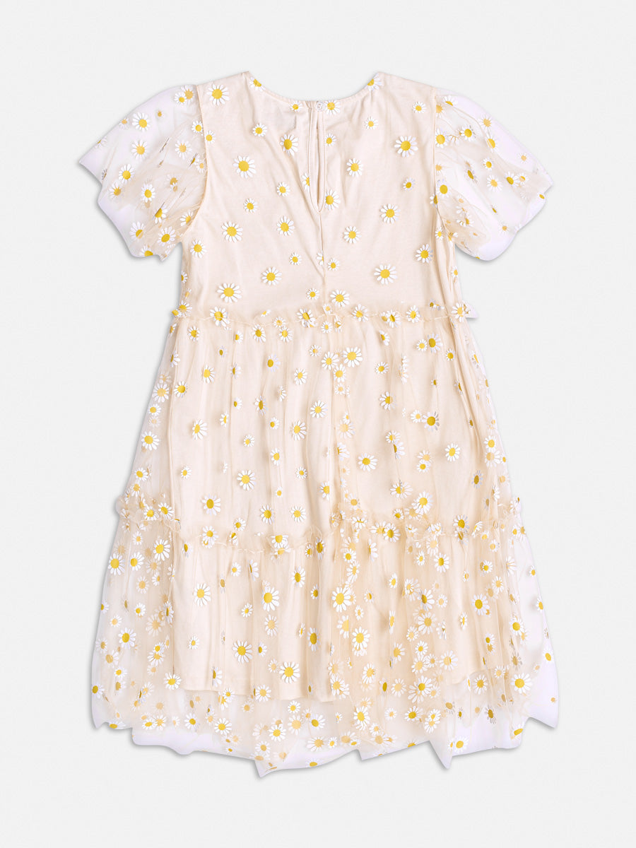 Vestido Infantil Momi Verão com Tule Margaridas