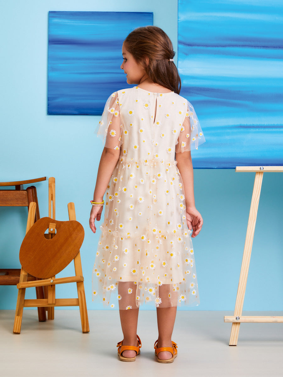 Vestido Infantil Momi Verão com Tule Margaridas