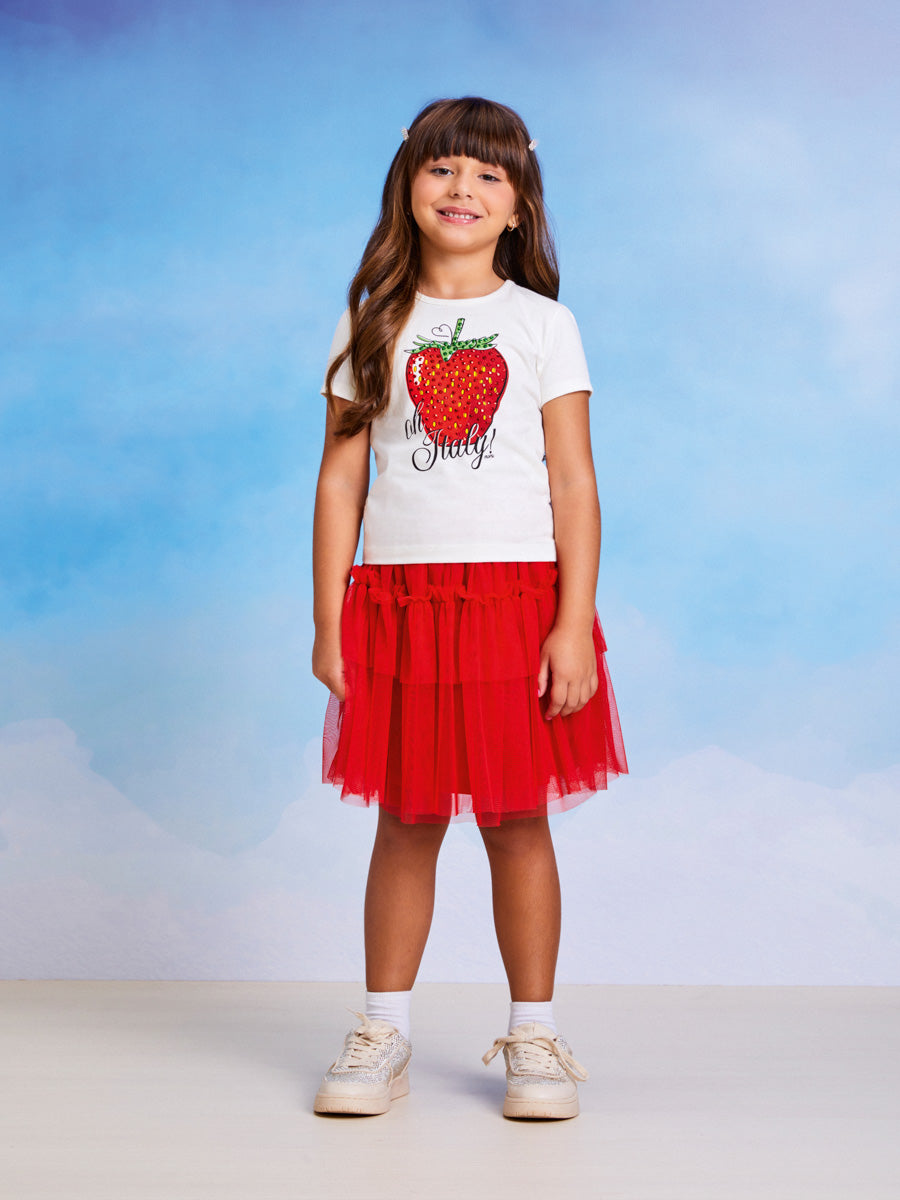 Conjunto Infantil Momi Verão Com Saia e Blusa Moranguinho