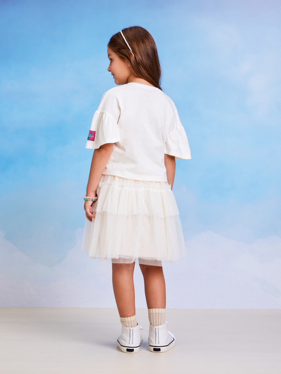 Saia Infantil Momi Verão Off White Tule