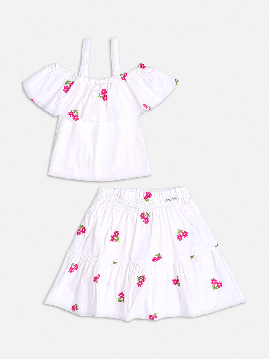 Conjunto Infantil Momi Verão Com Saia e Blusa Branca Florzinha