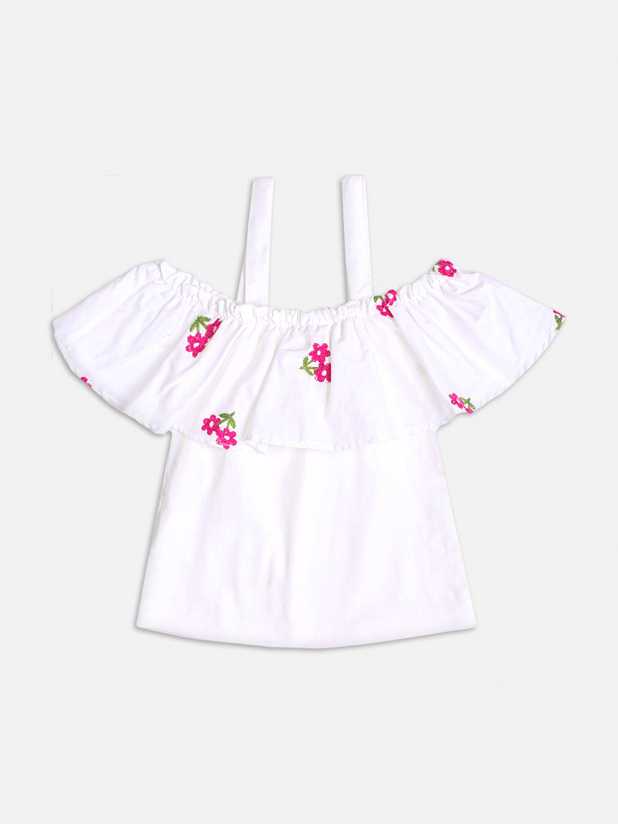 Conjunto Infantil Momi Verão Com Saia e Blusa Branca Florzinha