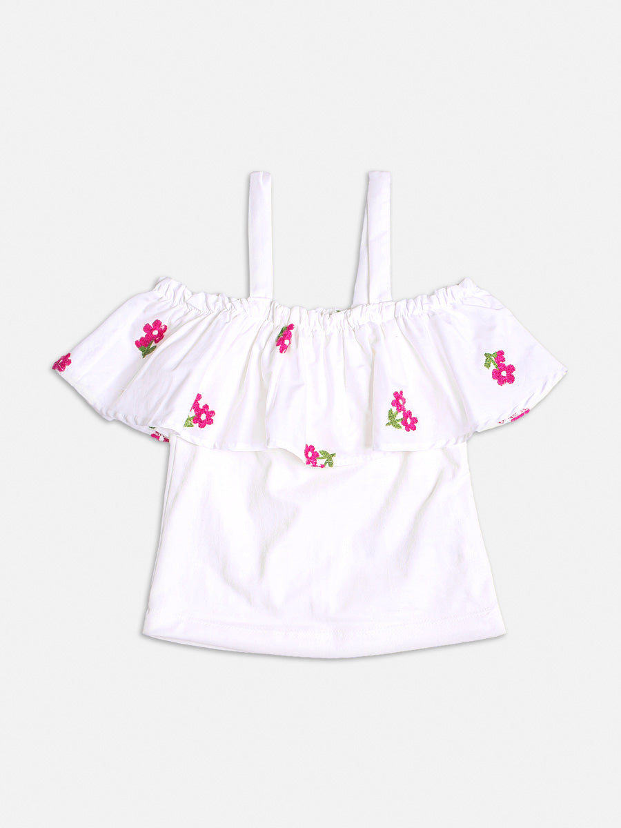 Conjunto Infantil Momi Verão Com Saia e Blusa Branca Florzinha