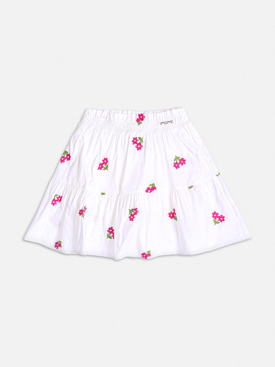 Conjunto Infantil Momi Verão Com Saia e Blusa Branca Florzinha