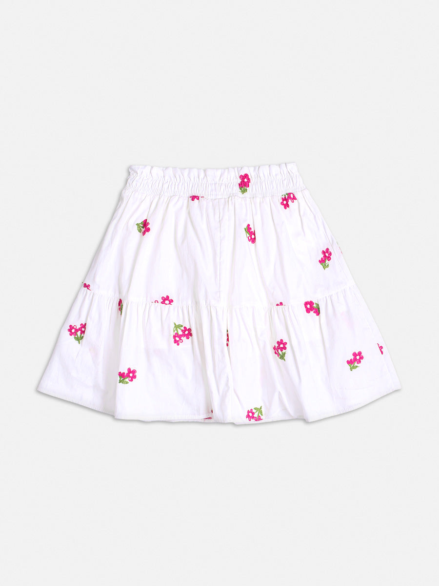 Conjunto Infantil Momi Verão Com Saia e Blusa Branca Florzinha