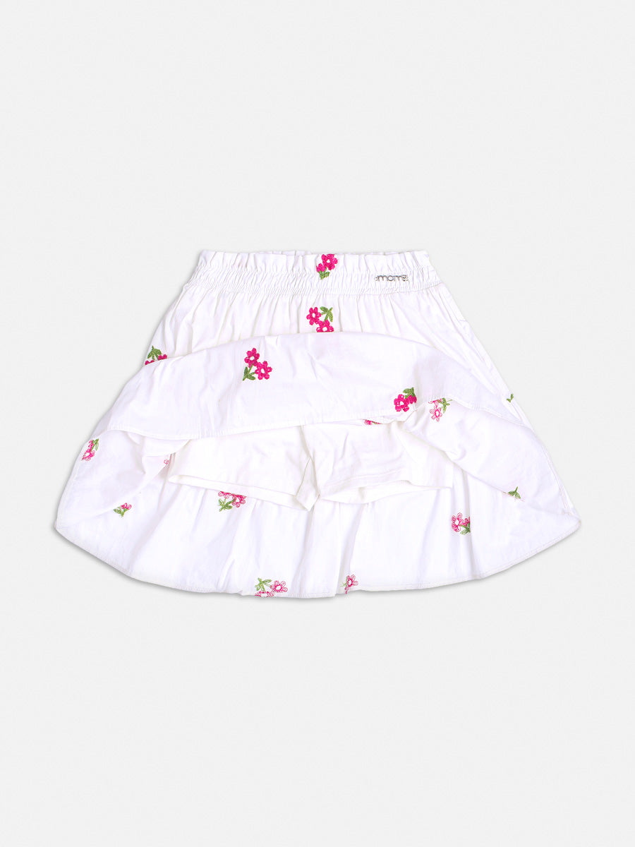 Conjunto Infantil Momi Verão Com Saia e Blusa Branca Florzinha
