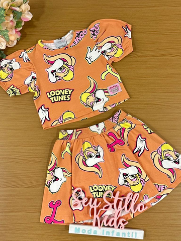Conjunto Infantil Momi Verão Com Saia e Blusa Caramelo Lola