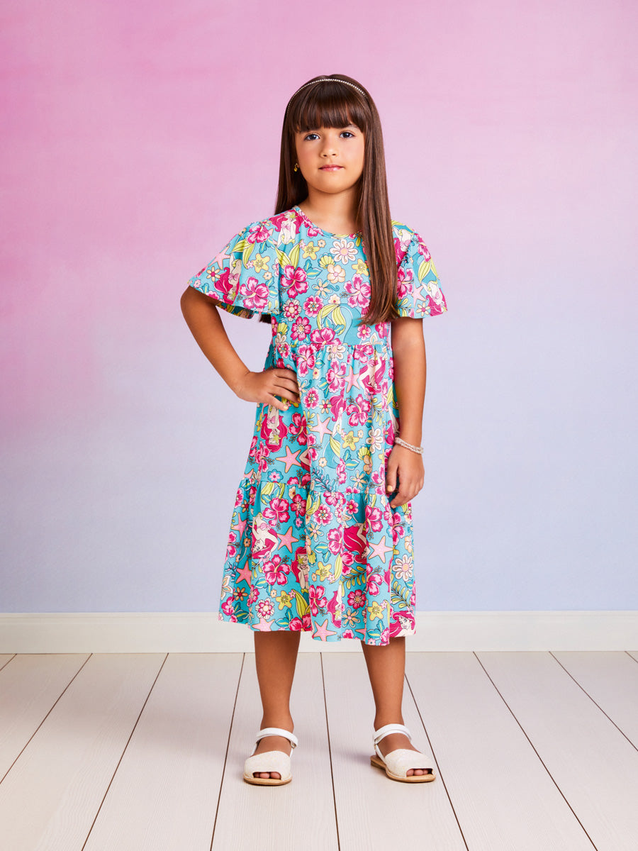 Vestido Infantil Momi Verão Manga Curta Pequena Sereia